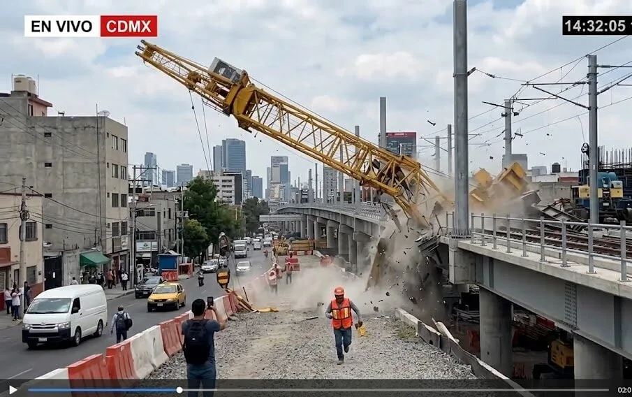 Colapsa grúa telescópica en obra frente a Parque Delta en la Ciudad de México