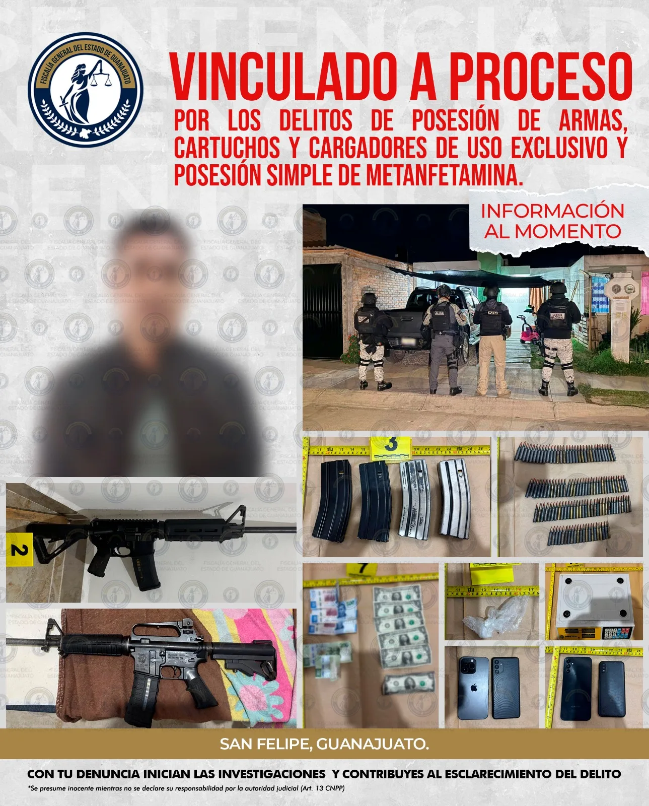 Detenido en San Felipe tras operativo que aseguró armas largas y droga de uso exclusivo militar