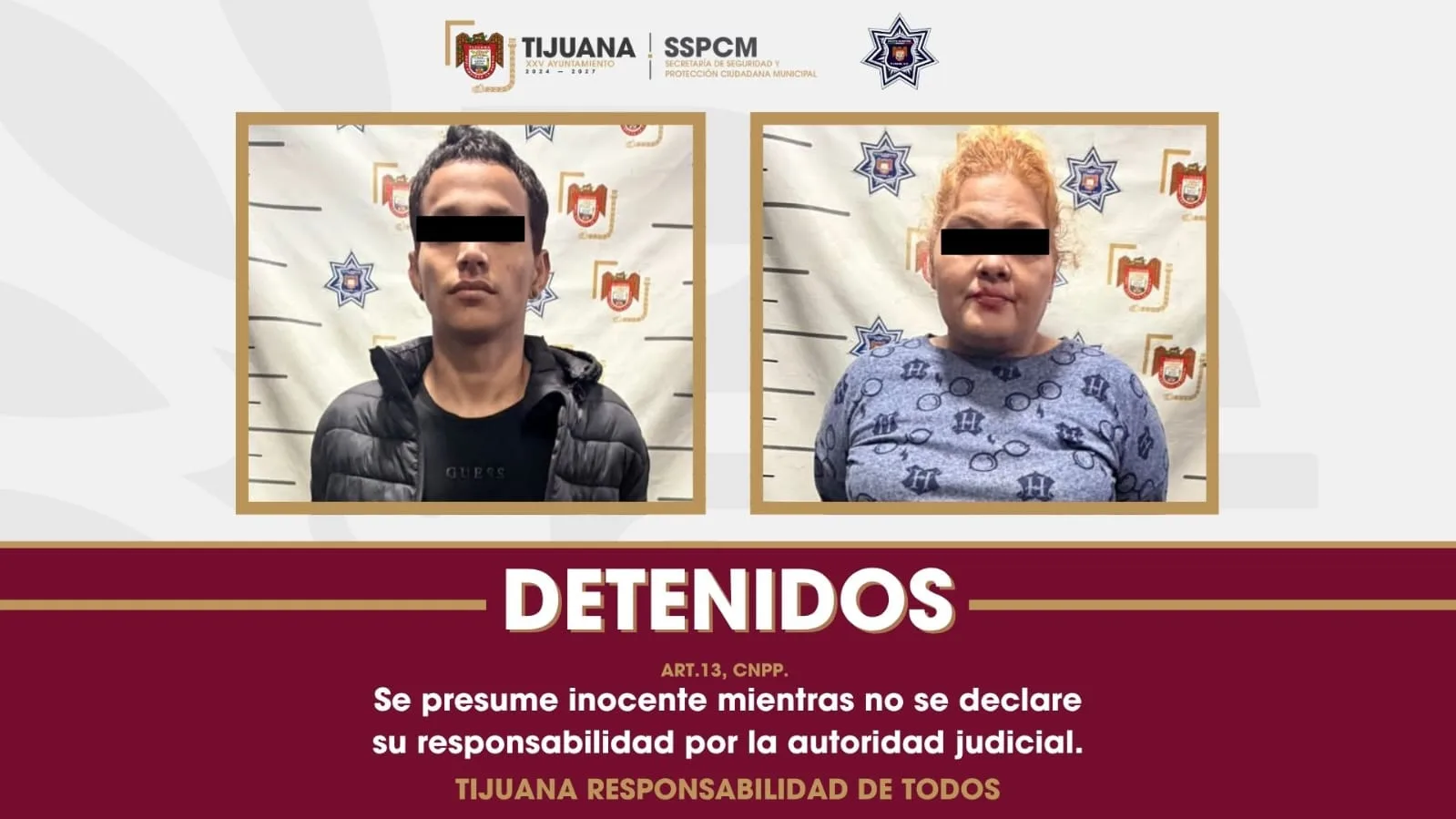 Detienen en Tijuana a dos personas con arma y droga; uno buscado por homicidio