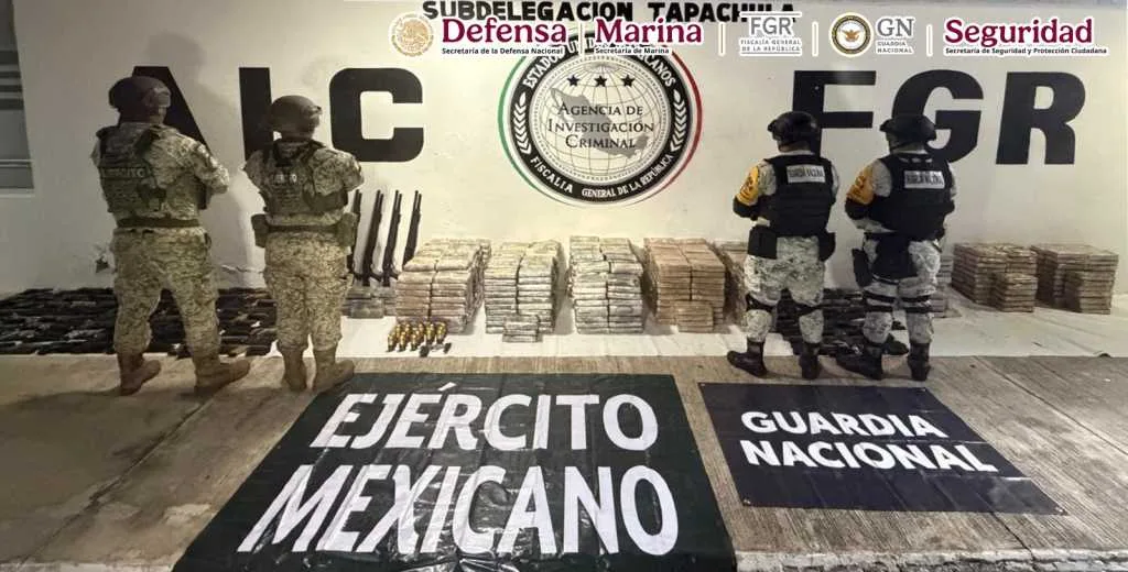 Incautan arsenal y más de media tonelada de cocaína en inmueble de Chiapas