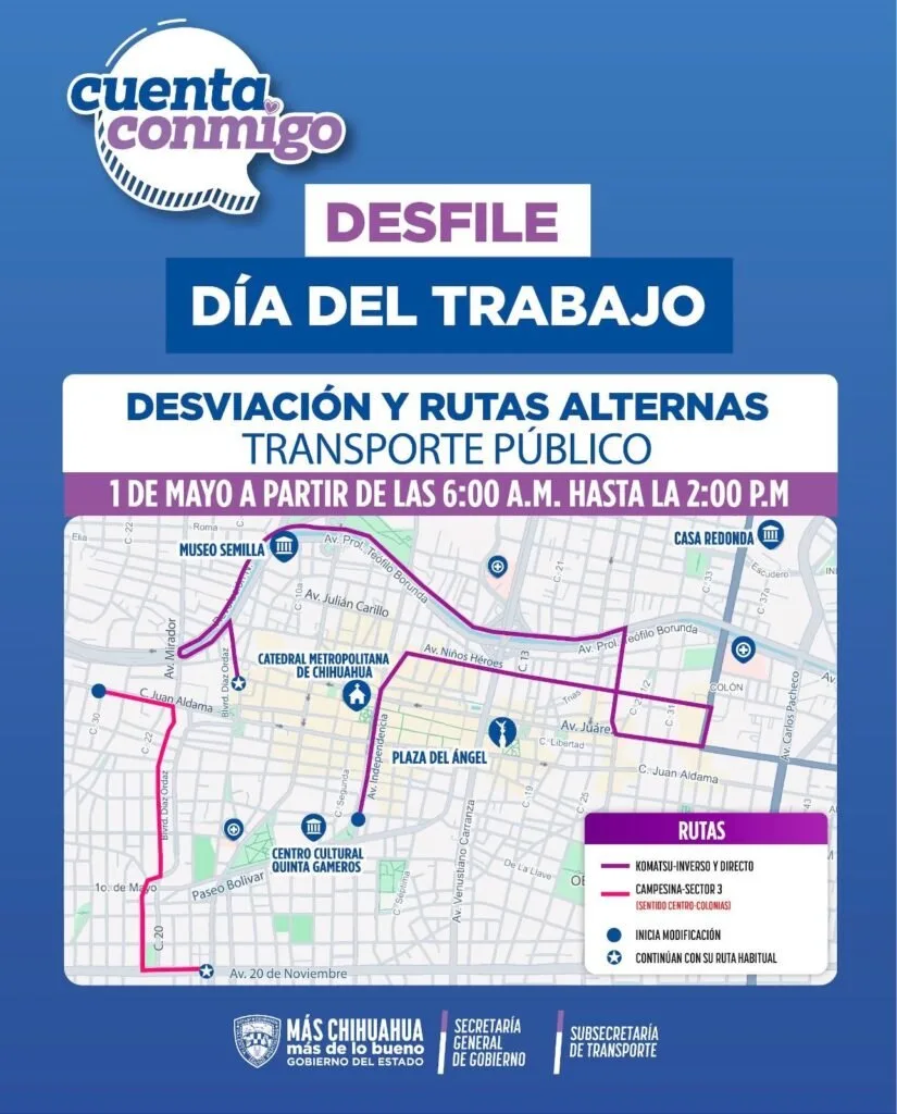 Modificaciones en rutas de transporte por desfile del Día del Trabajo este viernes
