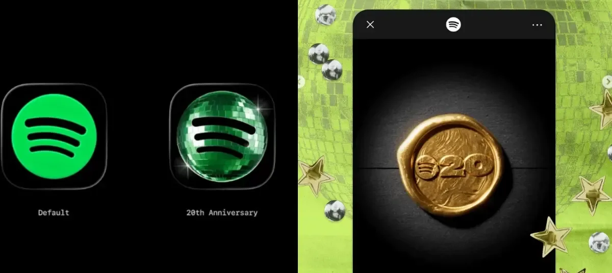 Spotify transforma temporalmente su ícono para celebrar su vigésimo aniversario