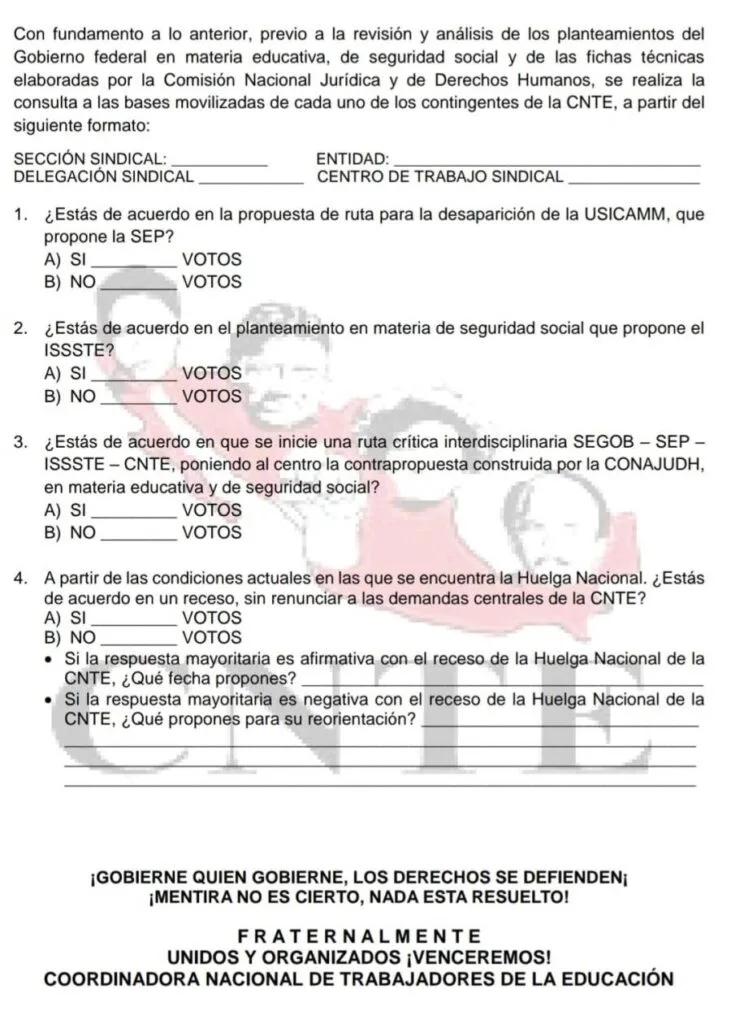 CNTE y Sección 22 consultan a sus bases para decidir continuidad o receso de huelga nacional