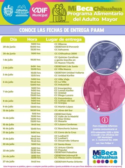 DIF Municipal publica calendario de entrega del apoyo alimentario para adultos mayores en julio