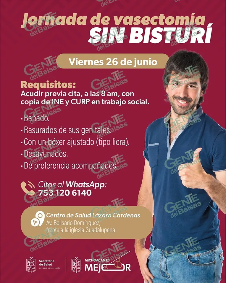 Jornada gratuita de vasectomía sin bisturí en Lázaro Cárdenas atenderá a hombres que agenden cita