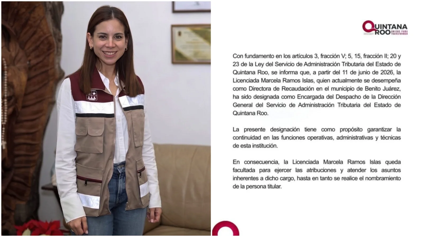 Marcela Ramos asume provisionalmente el SAT de Quintana Roo tras renuncia polémica