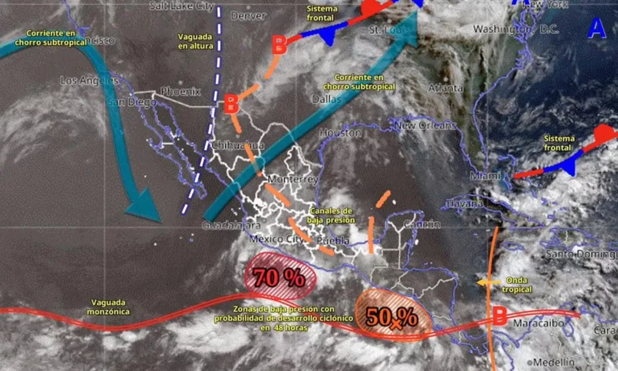 México mantiene vigilancia sobre dos zonas de baja presión con riesgo ciclónico