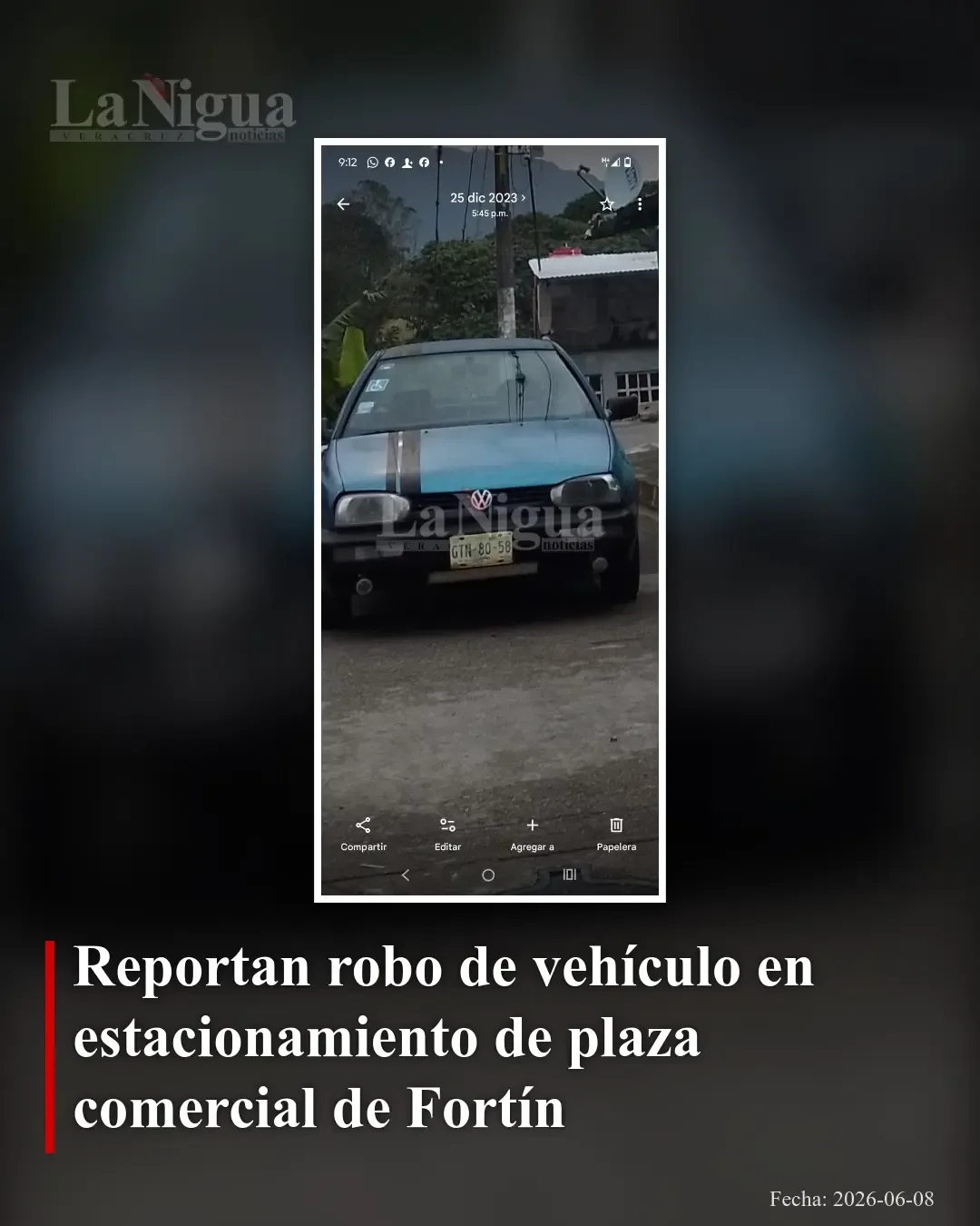 Reportan robo de vehículo en plaza comercial de Fortín de las Flores