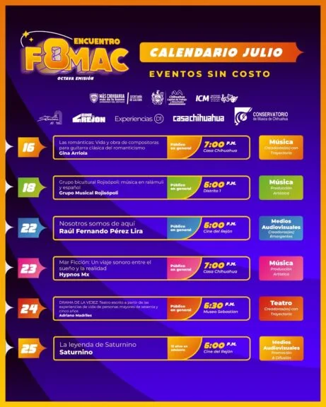 Gobierno municipal presenta la agenda cultural de julio del Encuentro FOMAC 8