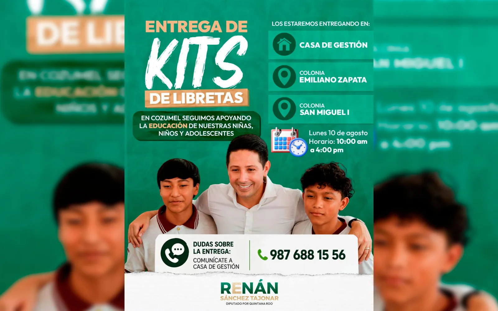 Renán Sánchez entrega kits escolares gratuitos para alumnos de Cozumel